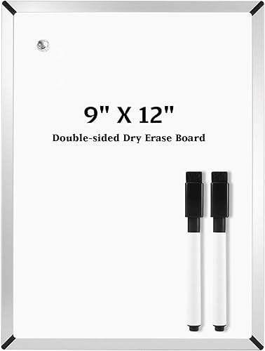 Pizarra de borrado en seco de 11 x 14 pulgadas, paquete de 2 pizarras blancas magnéticas pequeñas, incluye 6 marcadores de borrado en seco, 4 imanes
