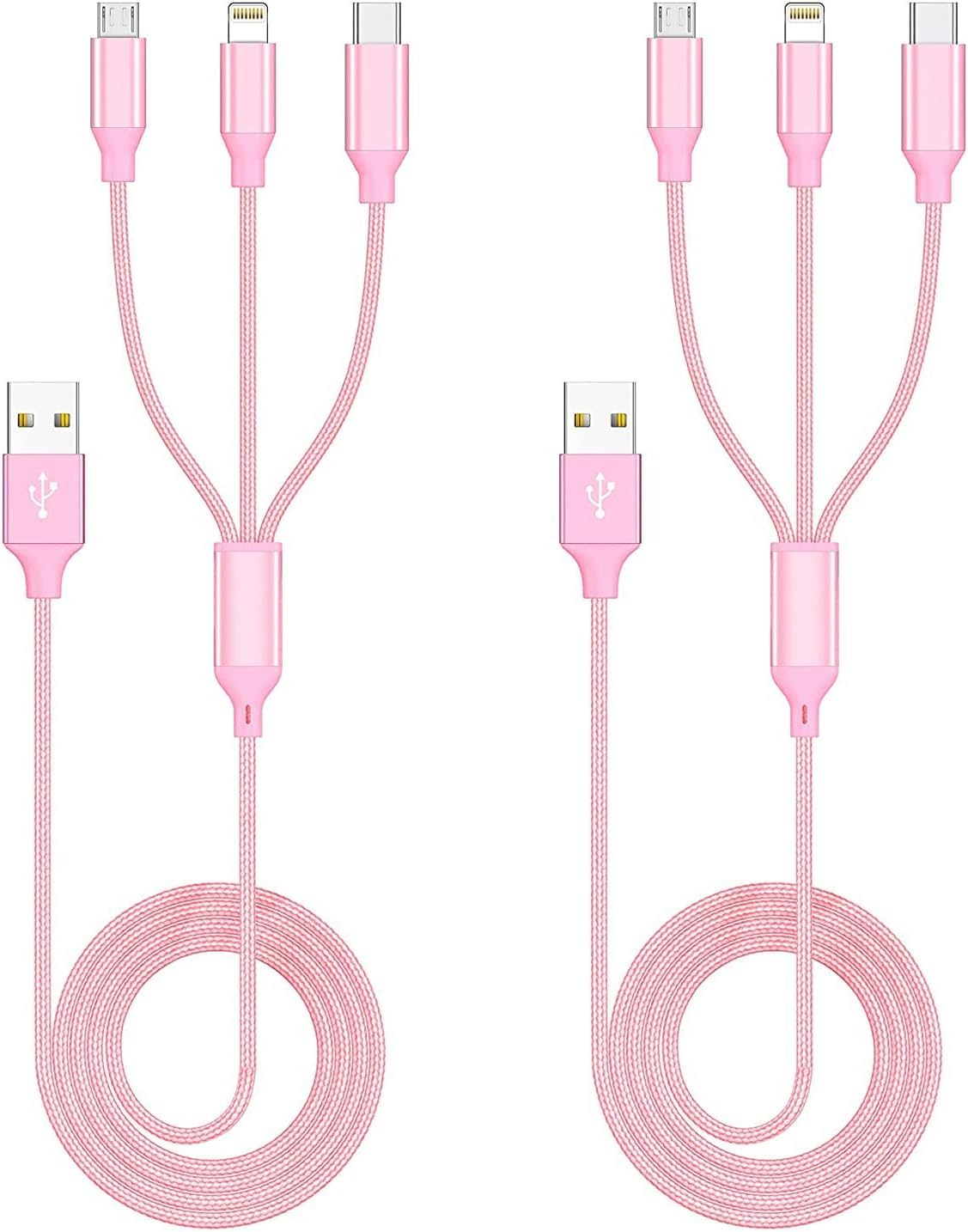 Multi Charging Cable, (2 Pack 4FT) Multi USB Charger Cable 3 in 1 Charging Cable Nylon Braided Universal USB Charging Cord with Type-C, Micro USB,IP Port for iPhone16/15 Series/Cell Phones & Pads