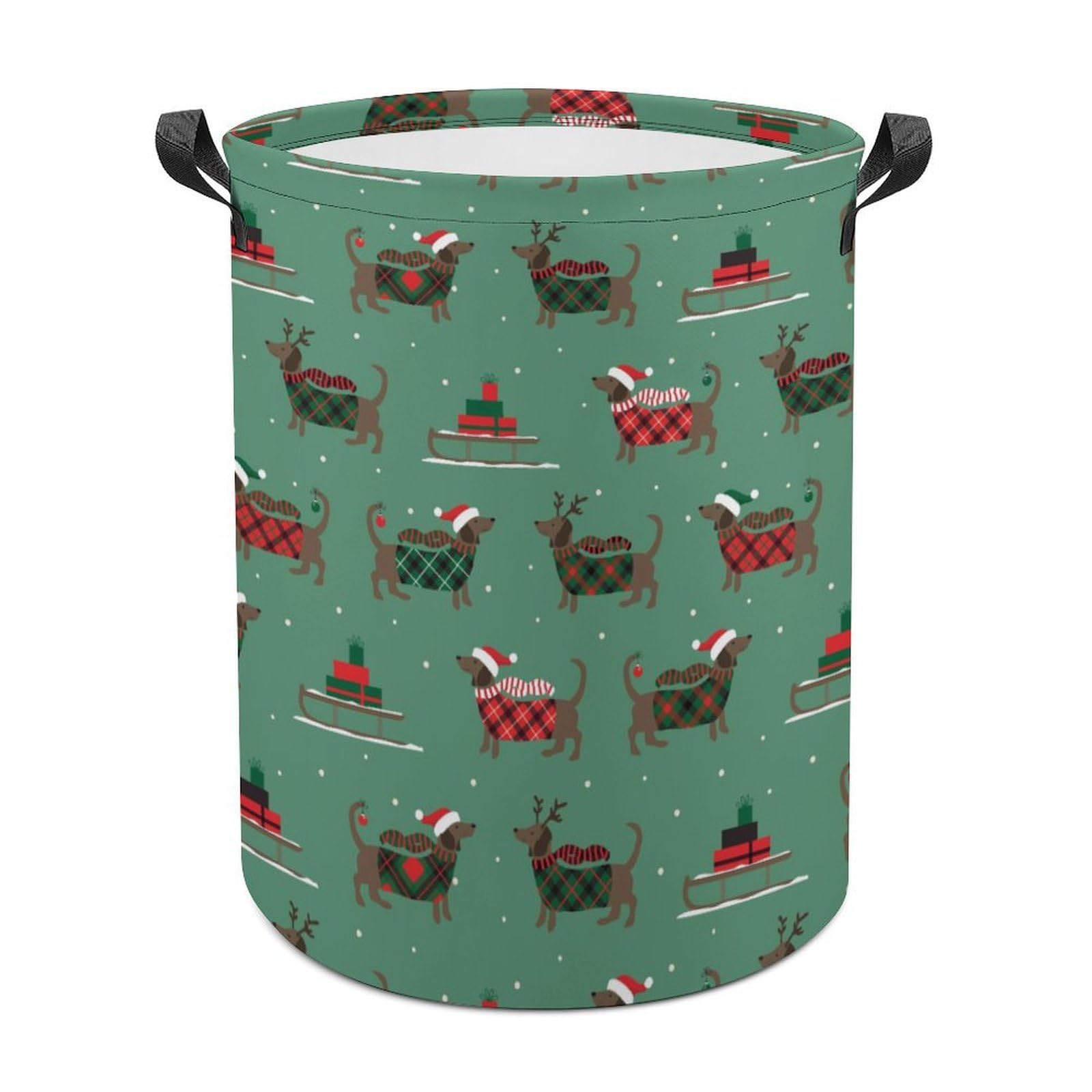 MHYRAC Laundry Hamper, Christmas Dachshund Dog Laundry Basket, Washing Basket with Handle