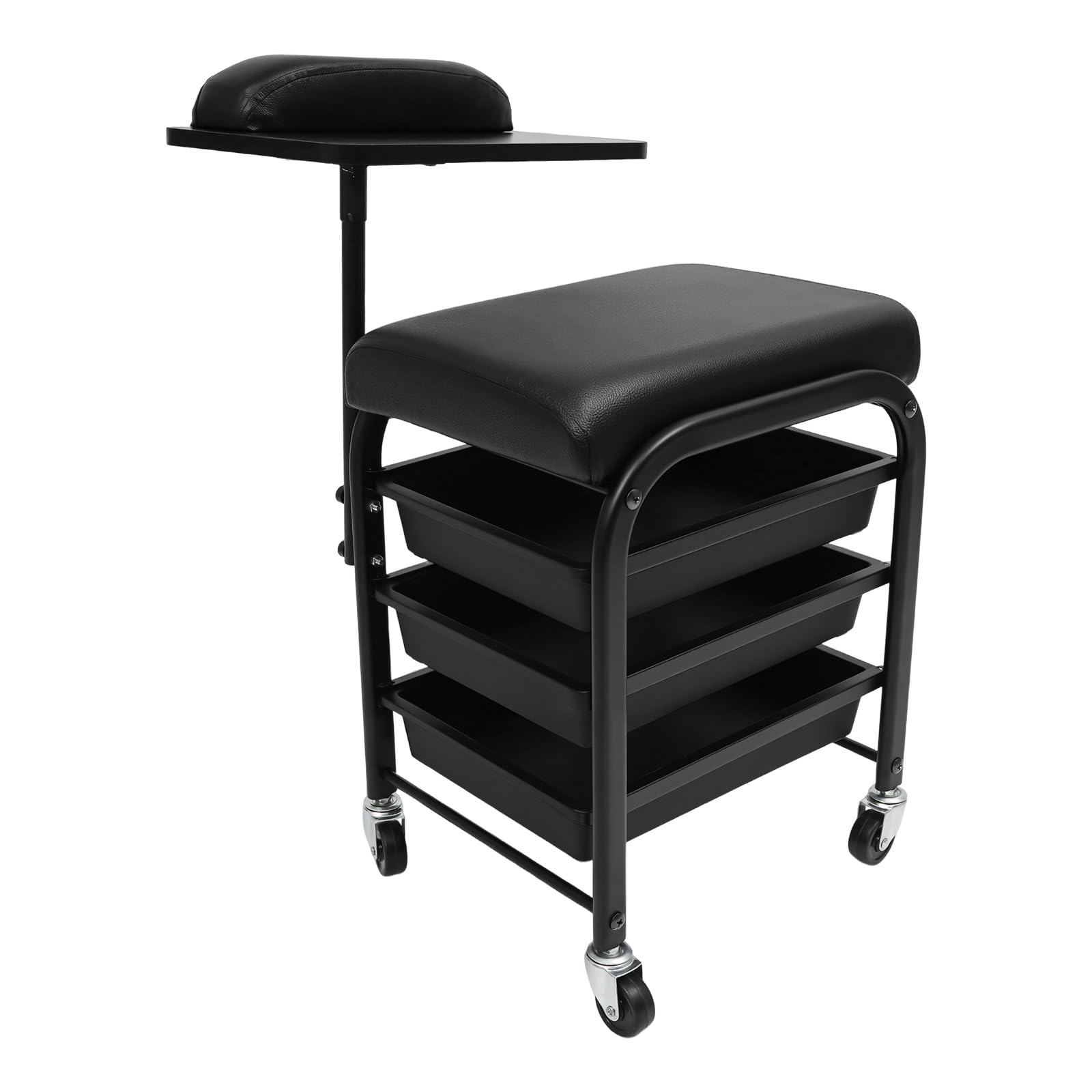 Manicure Table - Carrello per manicure con 3 cassetti e ripiano a mano a 360°, portata 75 kg, per manicure e manicure, colore: Nero