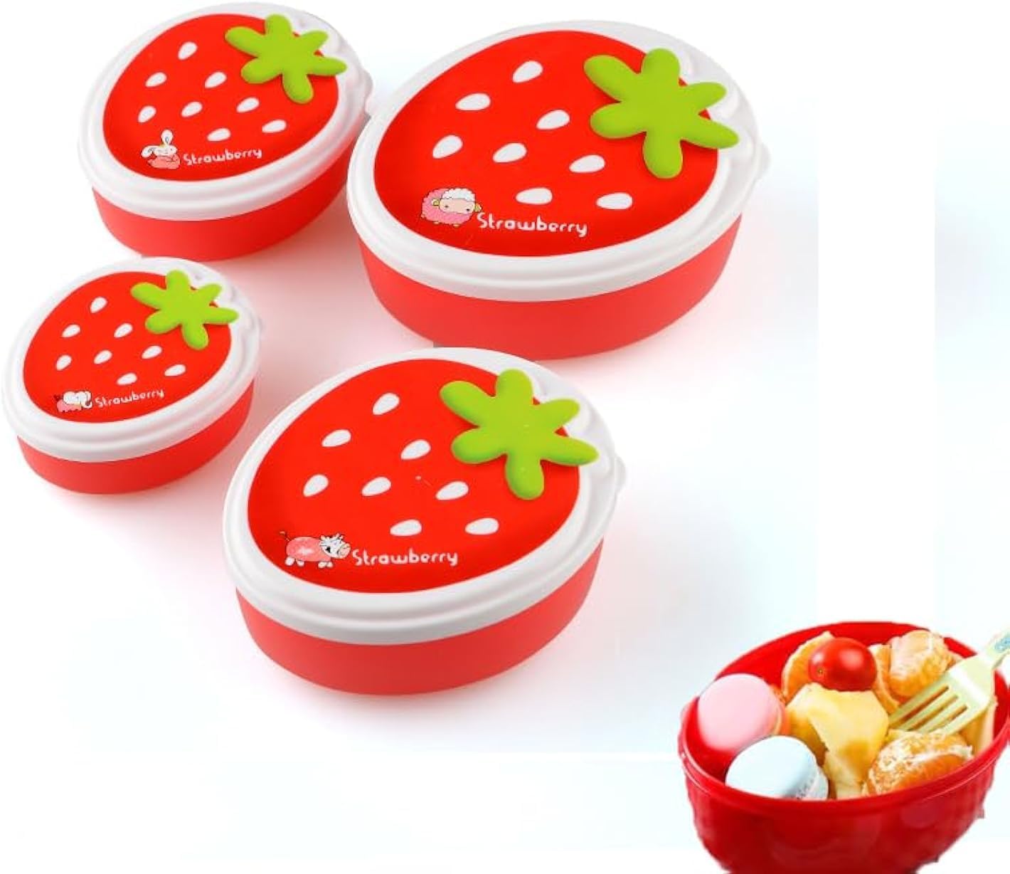 KASTWAVE 4pcs Strawberry Bento Box Set - portable food container leakproof reusable lunch holder for Kids, Adults, and Outdoor Adventures!