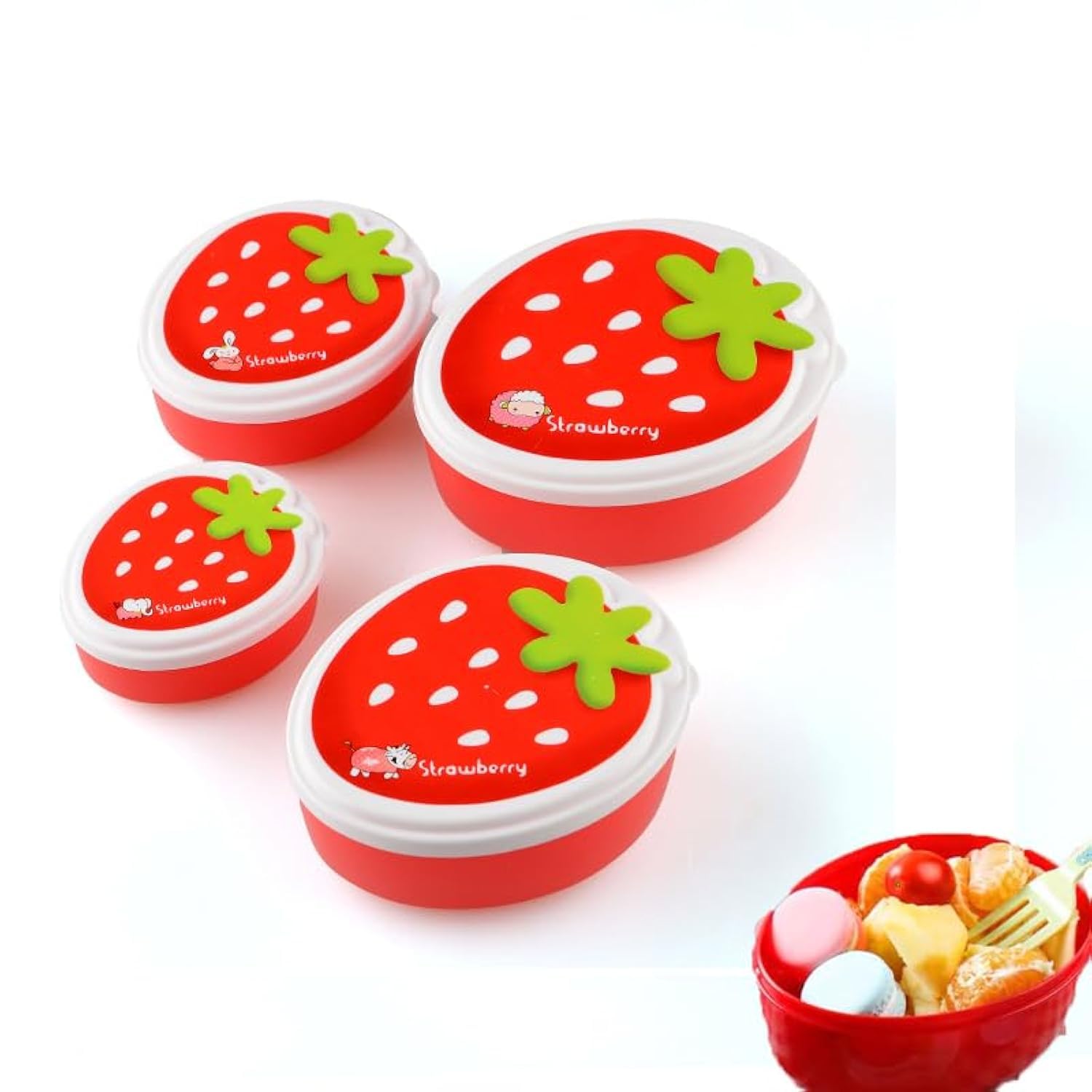 KASTWAVE 4pcs Strawberry Bento Box Set - portable food container leakproof reusable lunch holder for Kids, Adults, and Outdoor Adventures!