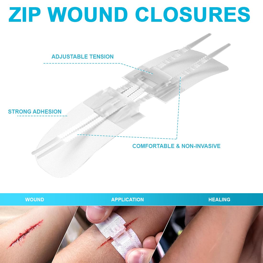 Wound Closure Strips, Wound Suture Strip for Sterile Skin, 5 Pieces, First Aid Adhesive Stitches, Suture Bandages, Emergency Stitch Laceration Closure — Amazon image 3