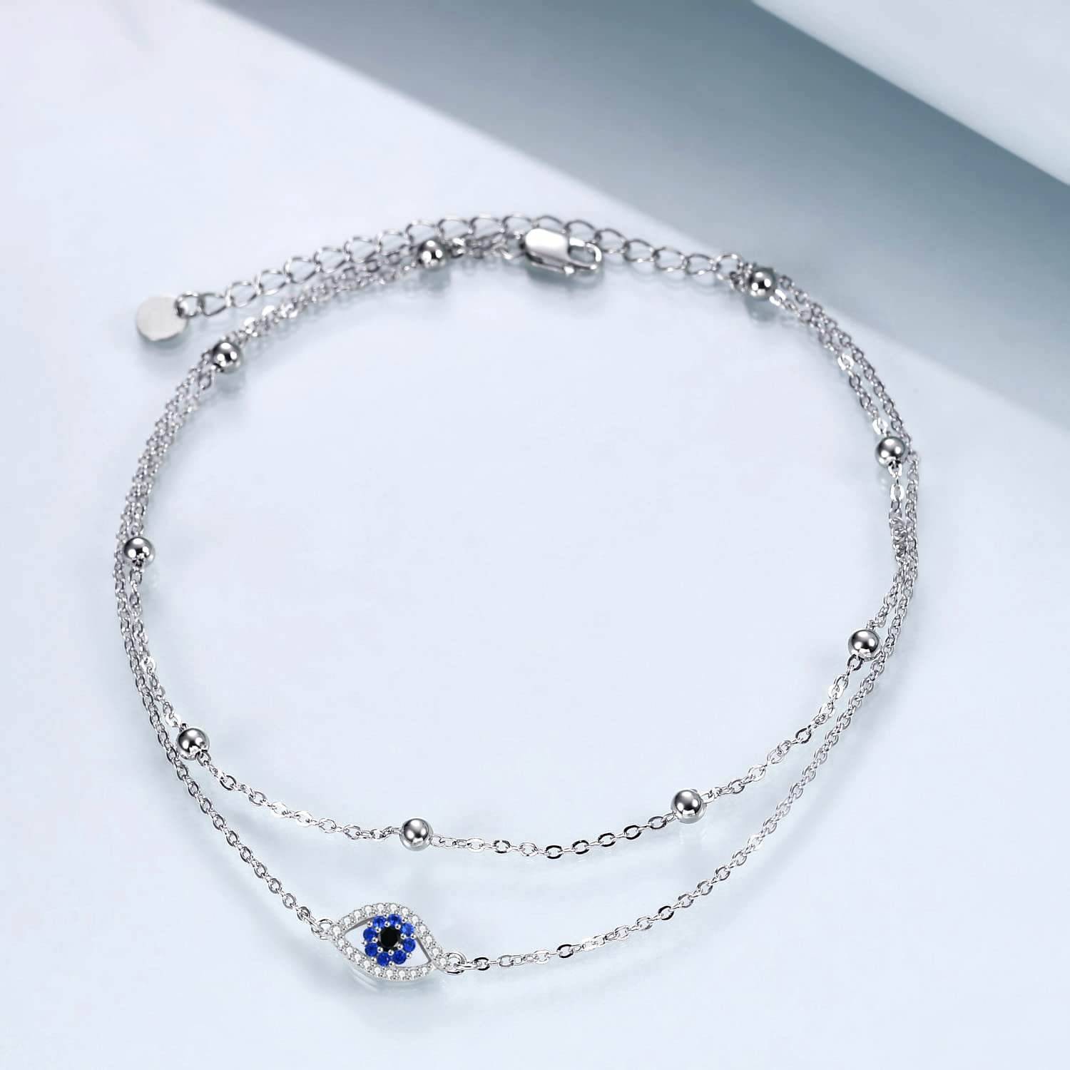 POPLYKE Tobillera de tortuga marina para mujer, plata de ley 925, piedra lunar, pulsera de tobillo para niñas, cadena de doble capa, piedra lunar, regalos, verano, playa, Plata Plata de ley, Circonita