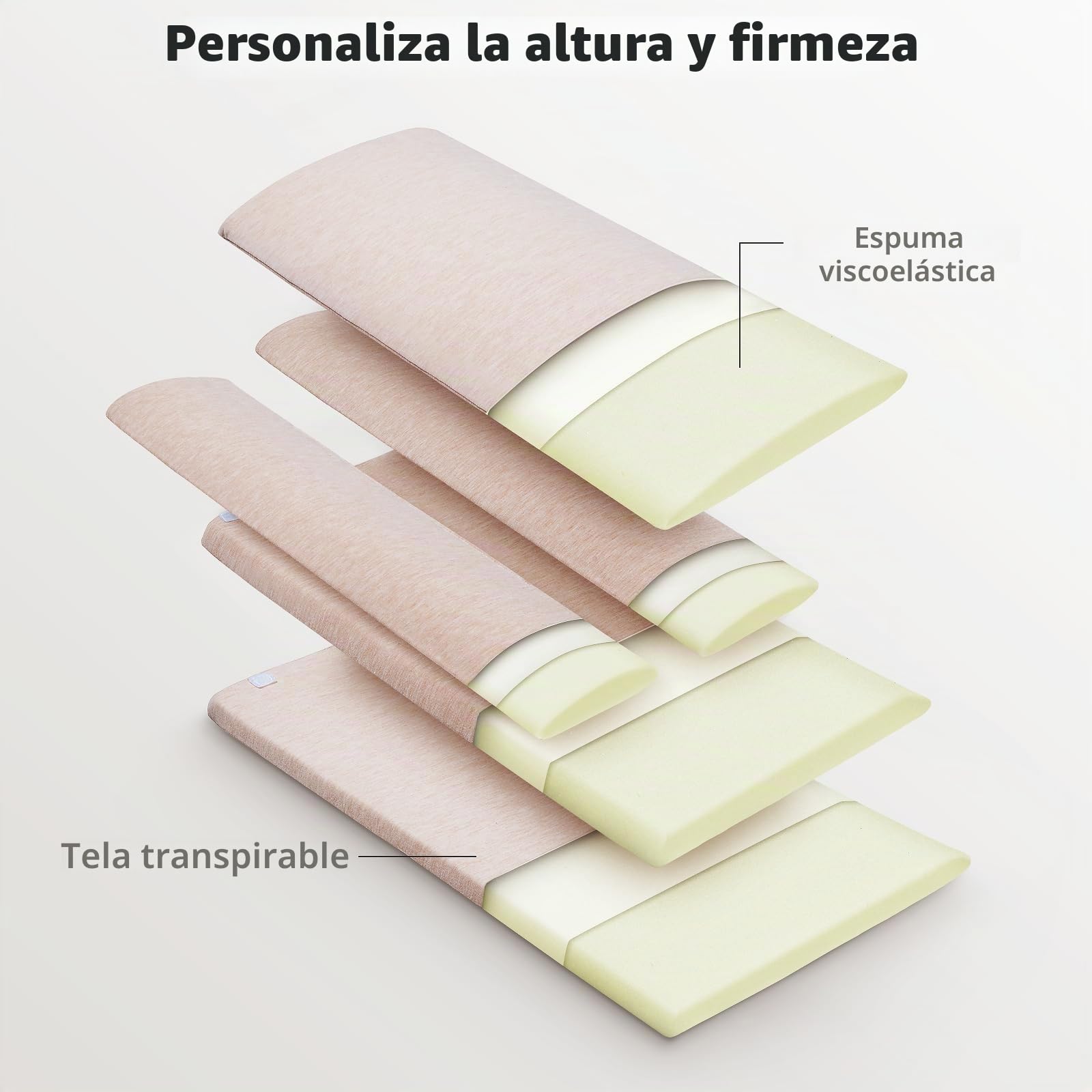 Almohada de apoyo lumbar ajustable para dormir, cojín de espuma viscoelástica, almohada de apoyo para aliviar el dolor de espalda baja, color beige