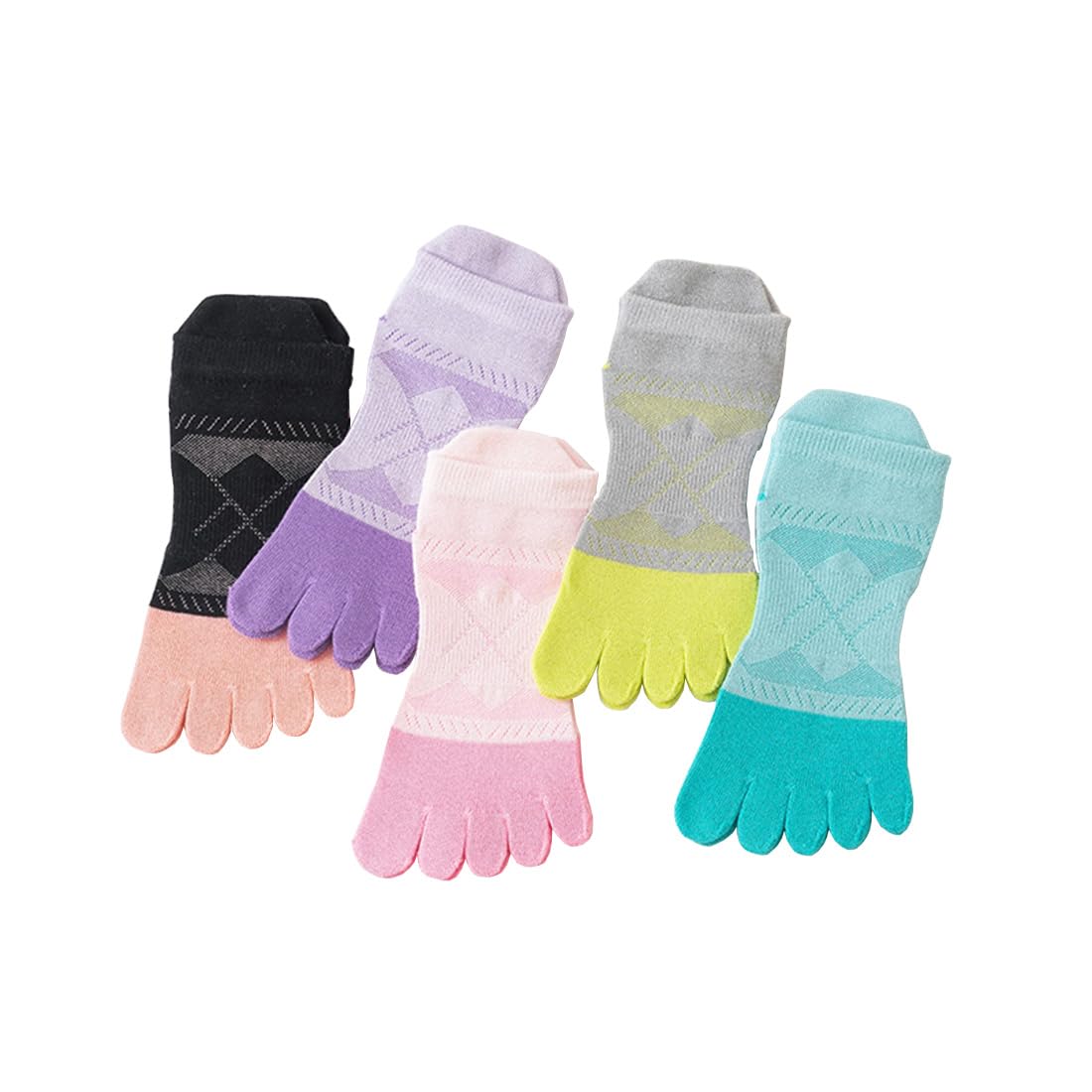 Chenflying Women's Multicolor Cotton Toe Socks For Five Finger Socks Low Cut Crew Athletic Running Socks 5 Pairs Size 6-10