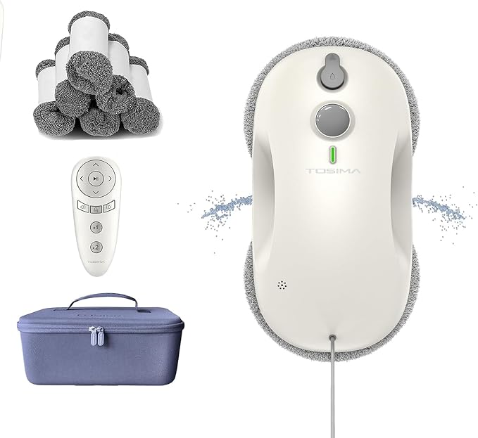 Tosima W2 Window Cleaner Robot, Automatic Cleaning with Intelligent Path Planning, 3800Pa Suction Power, Edge Detection Technology, Remote Control, White
