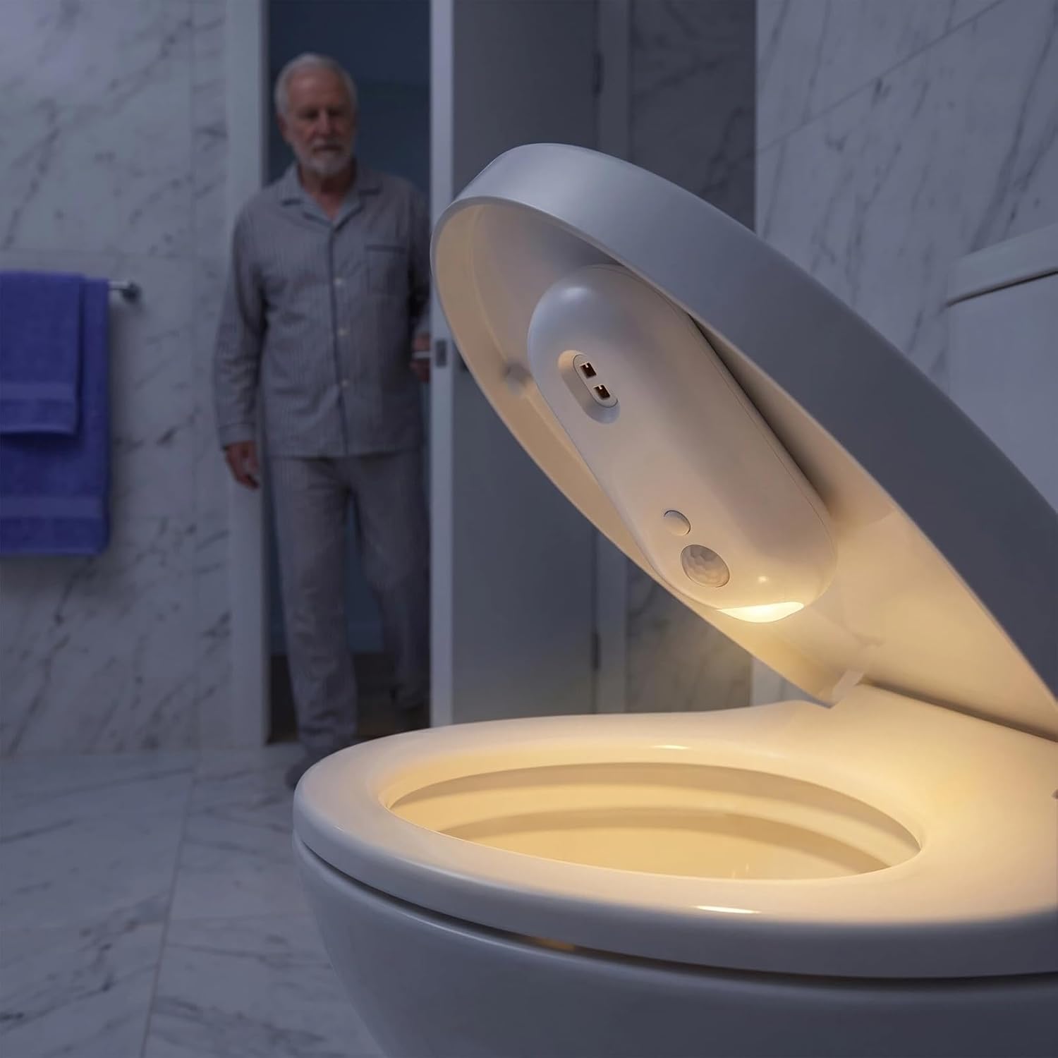 Self Cleaning UV Toilet Sensing Light, Night Light,Motion-Activated,Adhesive-Mounted for Shared Bathrooms, for Elderly & Pet, Rechargeable (3P)