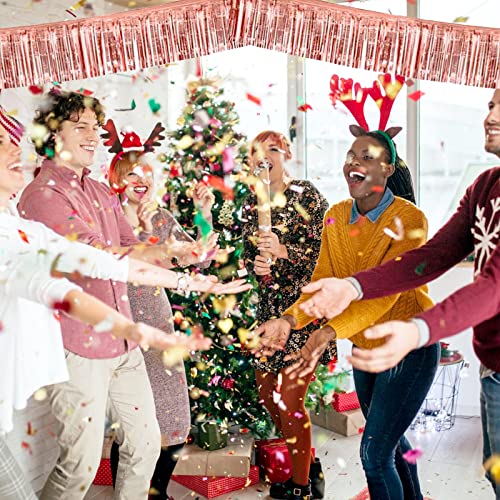 Image of 6 Pack 10 Feet Rose Gold Foil Fringe Garland Metallic Tinsel Streamers Banner Wall Hanging Curtain Backdrop Banner for Parade Floats, Thanksgiving, Christmas, Birthday, Halloween Party Decorations