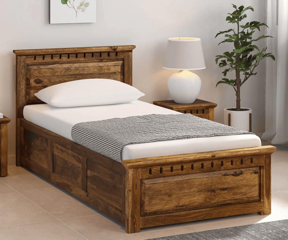 Sheesham Wood Single Bed with Box Storage, Kuber Design, Rose Wood Premium Cot Wooden Natural Teak Finish, Multipurpose Use Palang 81" (L) × 40" (W) × 35" (H) in Inches-image-40