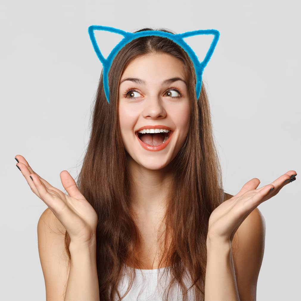 OJYUDD 24 Colors Cat Ear Headbands,Plastic Cat Hair Hoops,Daily Decorations Party Lovely Headwear Cats Accessories,Fluffy Hair Hoop for Girls and Adult(24 Pieces)