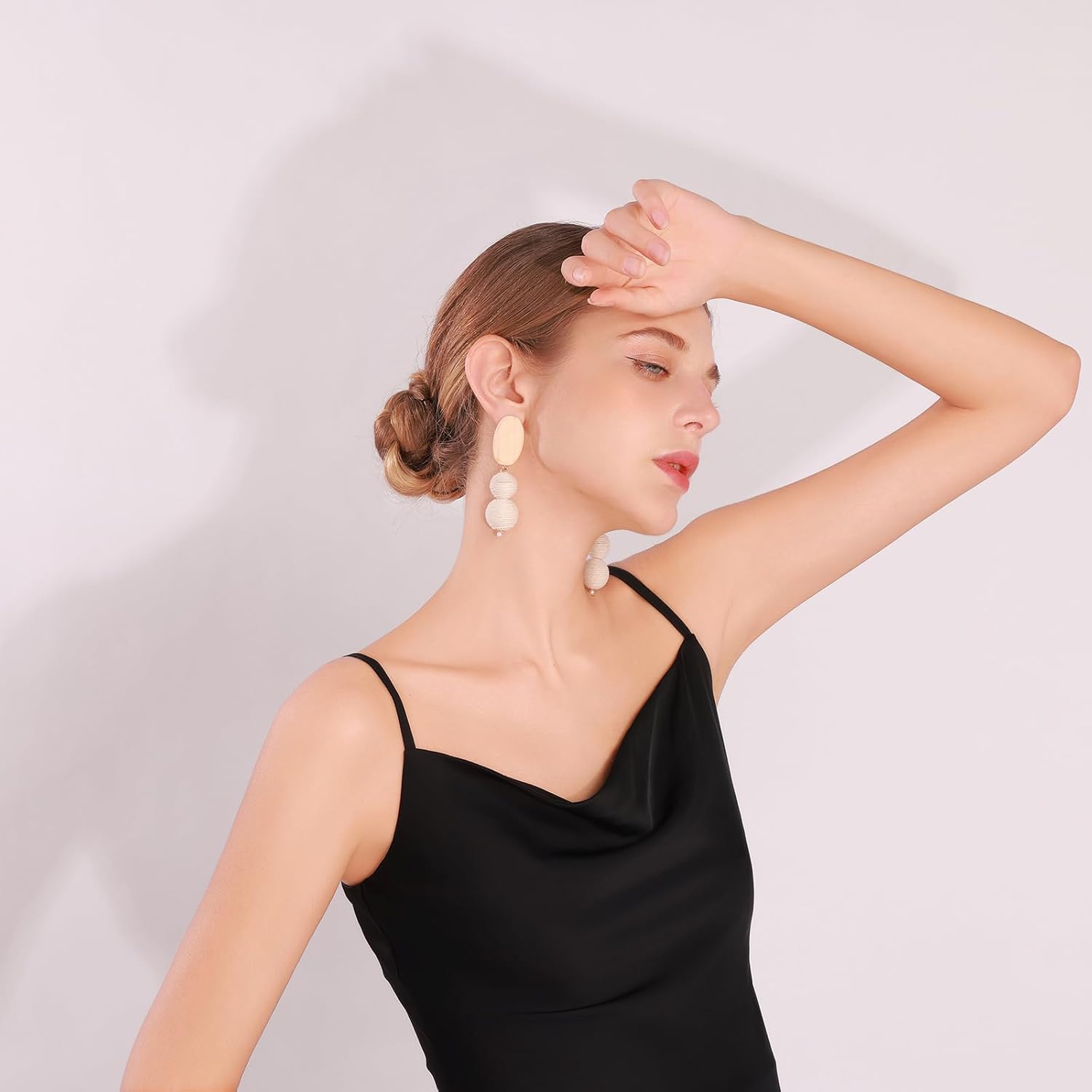 Wooden Raffia Earring for Women, Handmade Boho Raffia Ball Earrings, Statement Wicker Round Drop Lightweight Dangle Drop Rattan Earrings,Beige Summer Beach Vacation Jewelry - Image 6