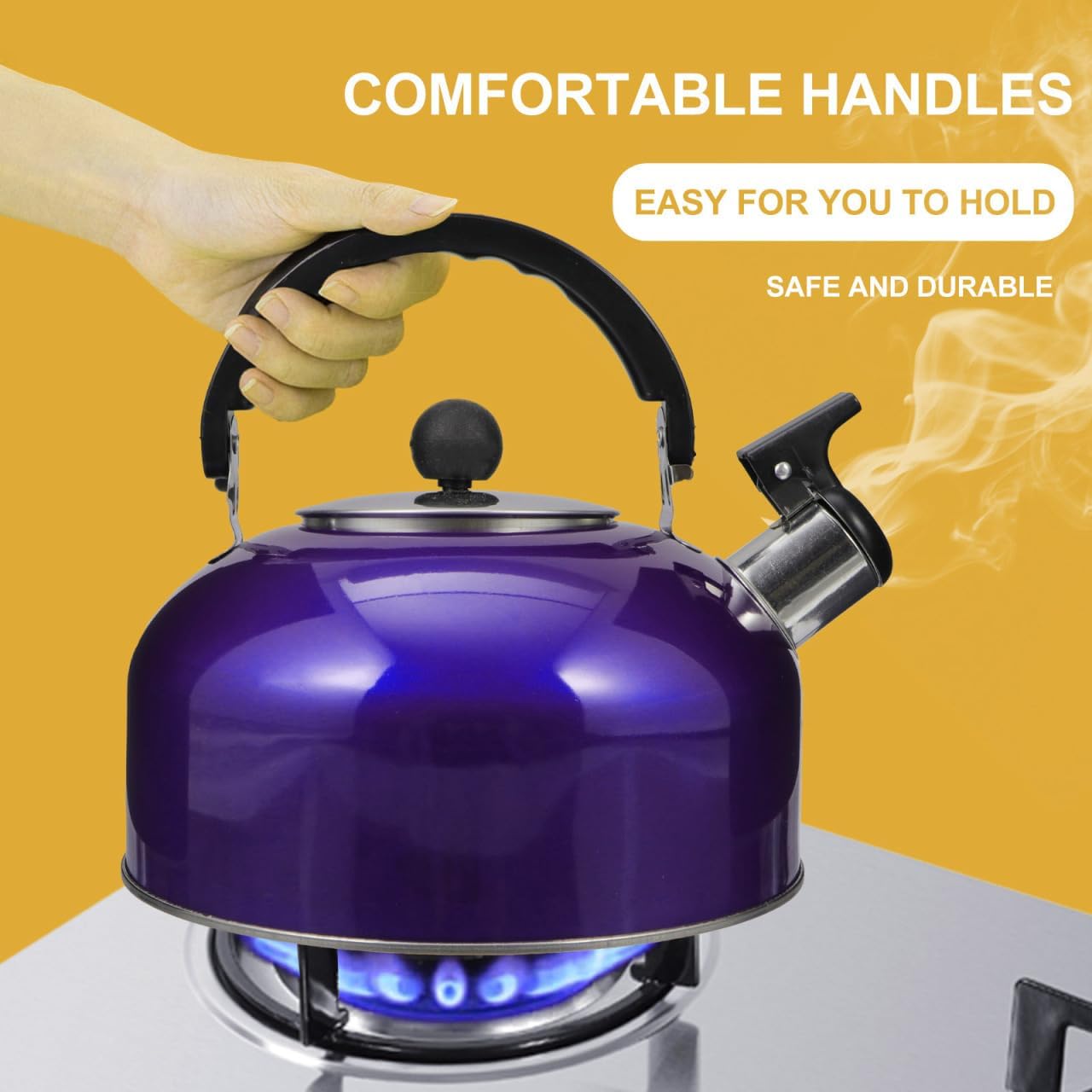 iplusmile Stainless Steel Whistling Tea Kettle for Stovetop, Navy Blue Teapot with Anti-Scald Handle, 2.1 Quart / 2L Food Grade Water Boiler, Compatible with Gas Induction Cooktops