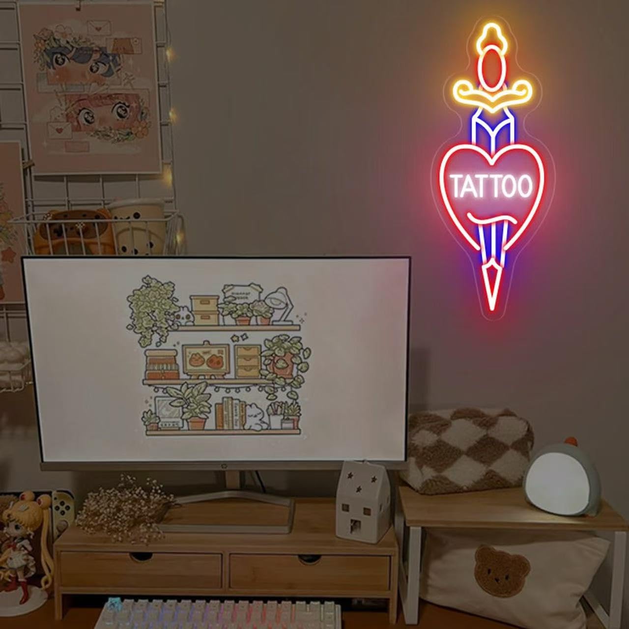 Tattoo - Insegna al neon dimmerabile, per tatuaggi, luci aperte, per salone di bellezza, decorazione da parete per salone di bellezza, per salone di bellezza, per salone, studio, azienda