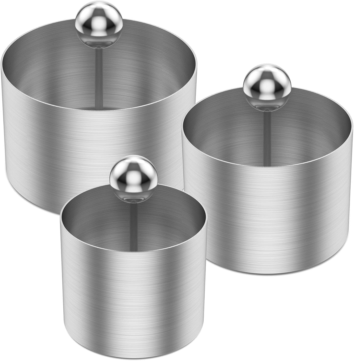 Istara Round Mold 304 Stainless Steel Rice Ball Making Mold, Cake Ring Milk Bar Mold DIY Baking Mold Tool Sushi Rice Roll Mold with Press Set (1set of 3pcs)