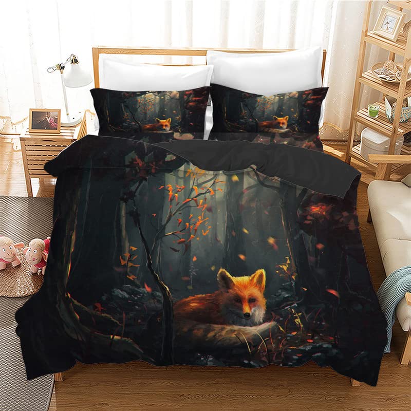Housse de couette renard noir 240x260 en microfibre tissage haute densité 110g
