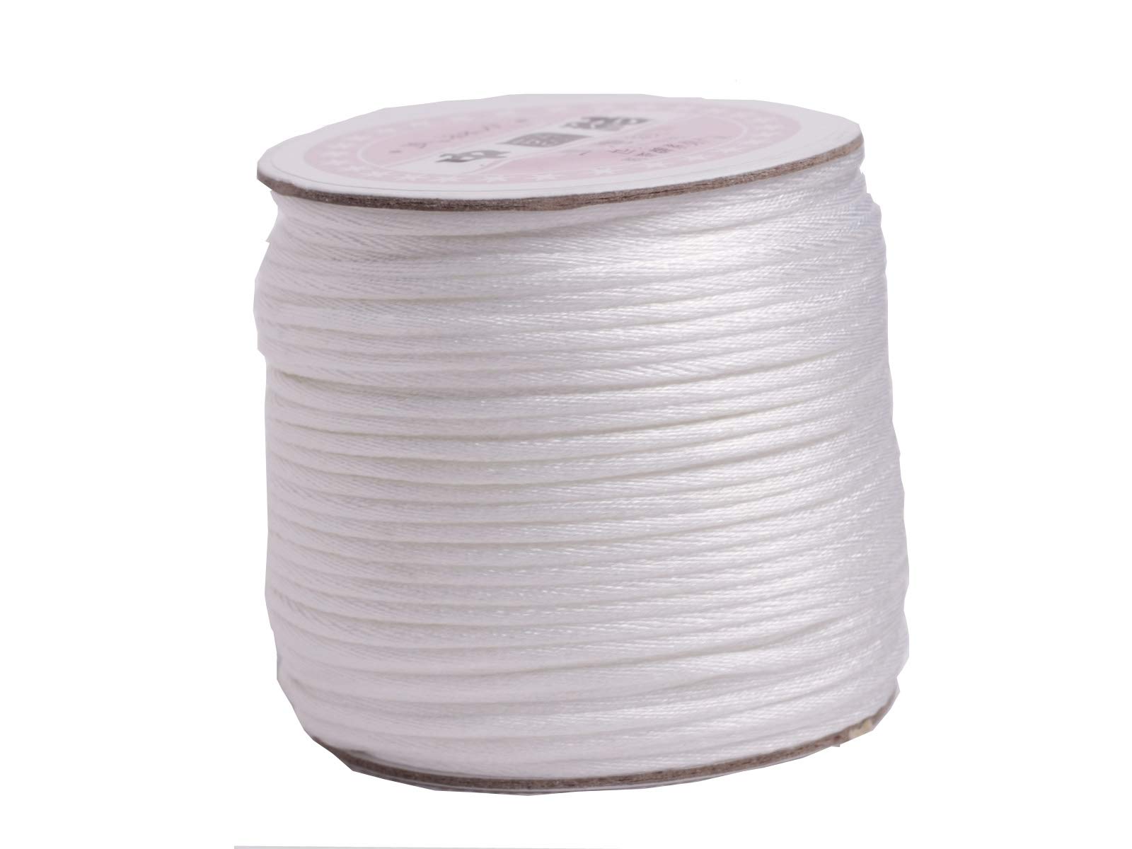 PAMIR Tong 100 Yards Nylon Satin Cord, Rattail Silk Trim Beading Thread for Chinese Knotting, Kumihimo, Beading, Macramé, Jewelry Making, Sewing, DIY (02 White)