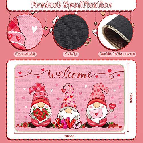 Happy Valentine's Day Gnome Decorative Doormat Indoor Outdoor Entrance Bathroom Doormat Non Slip Washable Flowers Floral Welcome Mats Pink Love Floor Doormat For Home Decor, 28 X 17 Inches #TOP1
