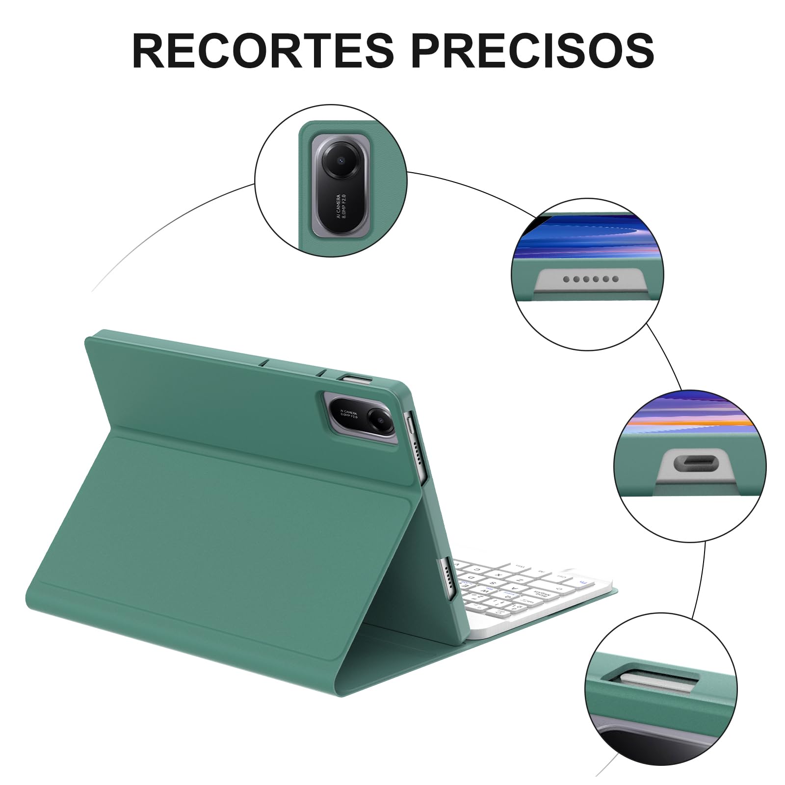 FOGARI Teclado para Redmi Pad 2 11" 2025, Funda para Xiaomi Redmi Pad 2 con Español Ñ Teclado Bluetooth Magnético Desmontable para Tablet Redmi Pad 2 11" 2025, Verde Oscuro