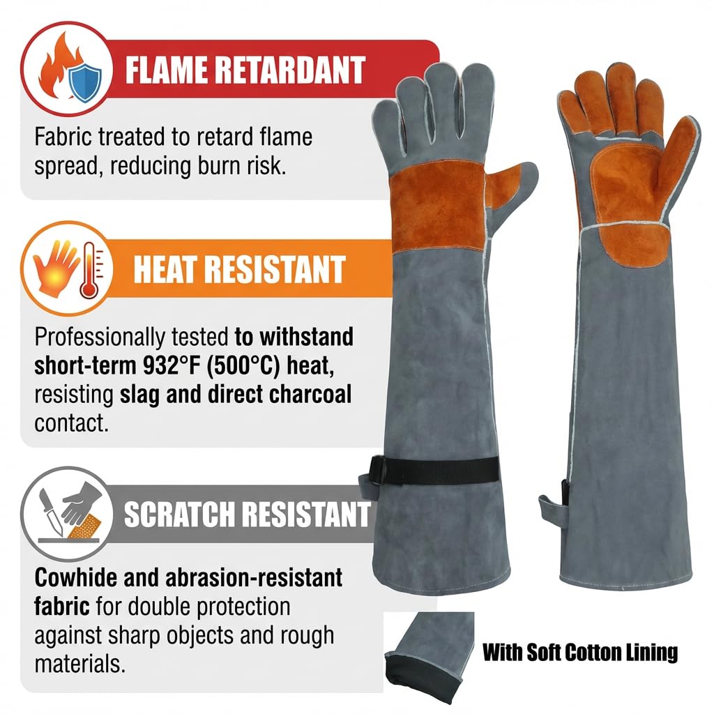 Mangas de soldadura de cuero, guantes de trabajo con refuerzos de palma, a prueba de mordeduras para manejo de animales