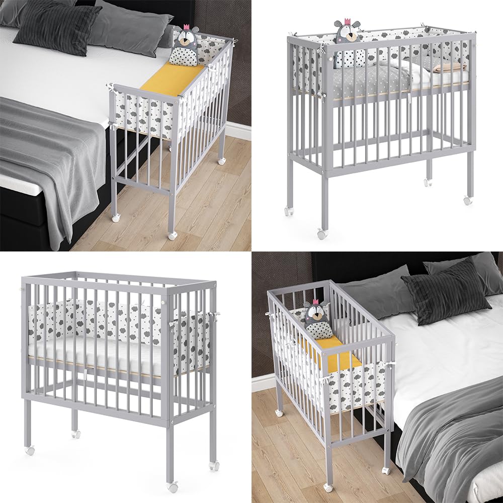 VitaliSpa Cuna Adicional Sophie, Gris, 94 x 42.5 cm | 2 barandillas laterales, ajustable en altura con ruedas y sistema de fijación a la cama de los padres