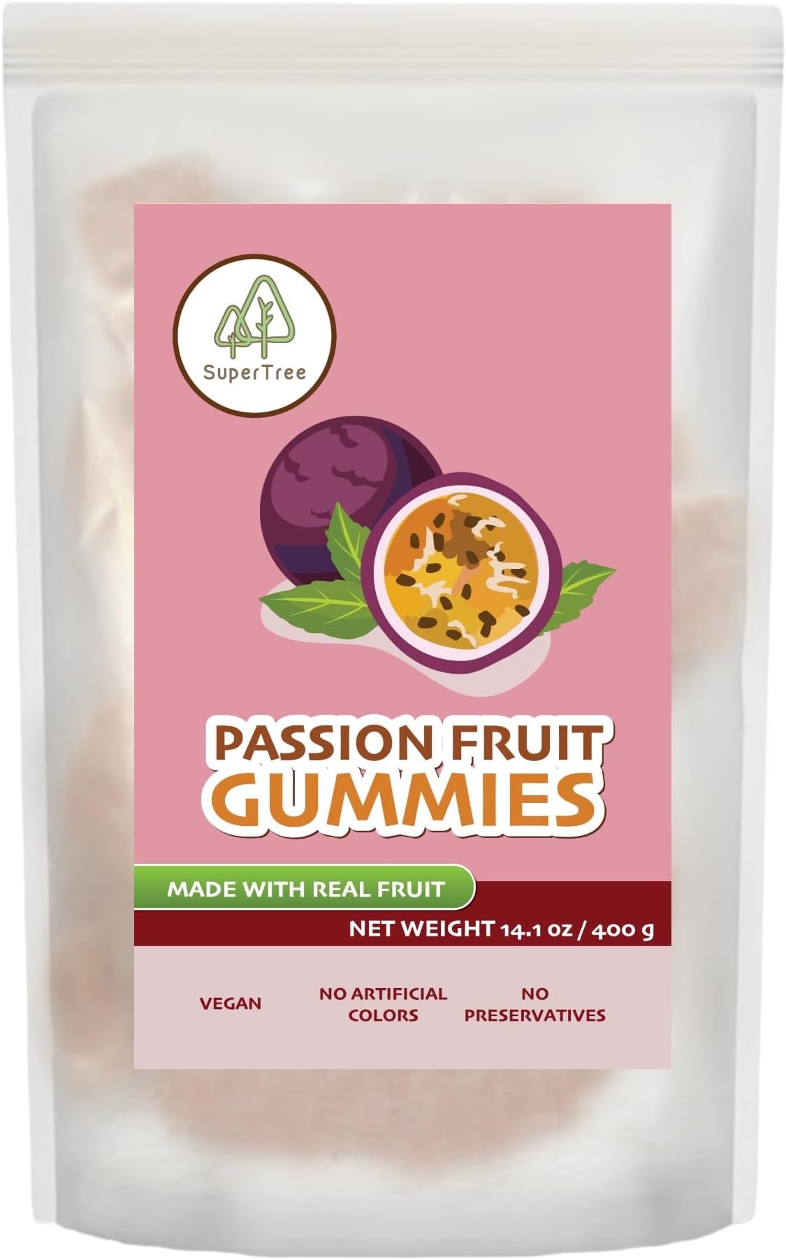 Tropical Fruit Gummies: Passion Fruit - Vegan Chewy Candy Made with Real Fruit, No Preservatives, Exotiv Flavors from Thailand - 14Oz Resealable Bag (1, Passion Fruit)
