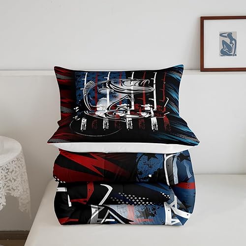 Miniatura 5 de Erosebridal Juego de ropa de cama de pesca con bandera americana, edredón con temática de caza de peces de lubina, retro, juego de edredón de caña