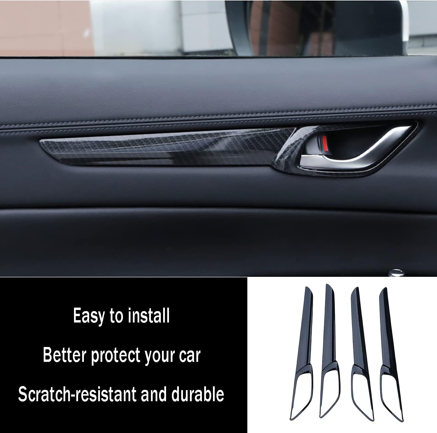 Car Accessories Fit for Mazda CX-5 CX5 2017 2018 2019 2020 2021 2022 2023 Interior Door Handle Bowls Frame Cover Trim (Carbon Fiber Style) ABS 4 PCS