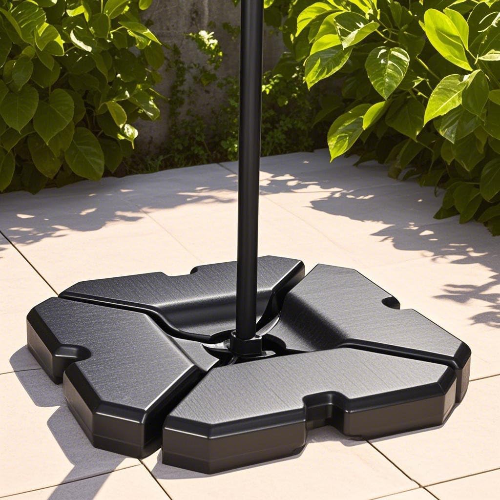 fruiteam 4-piece heavy-duty cantilever umbrella base stand, 204lb capacity, triangle patio umbrella base filled with water/sand for garden, outdoor & poolside 204.0 pounds