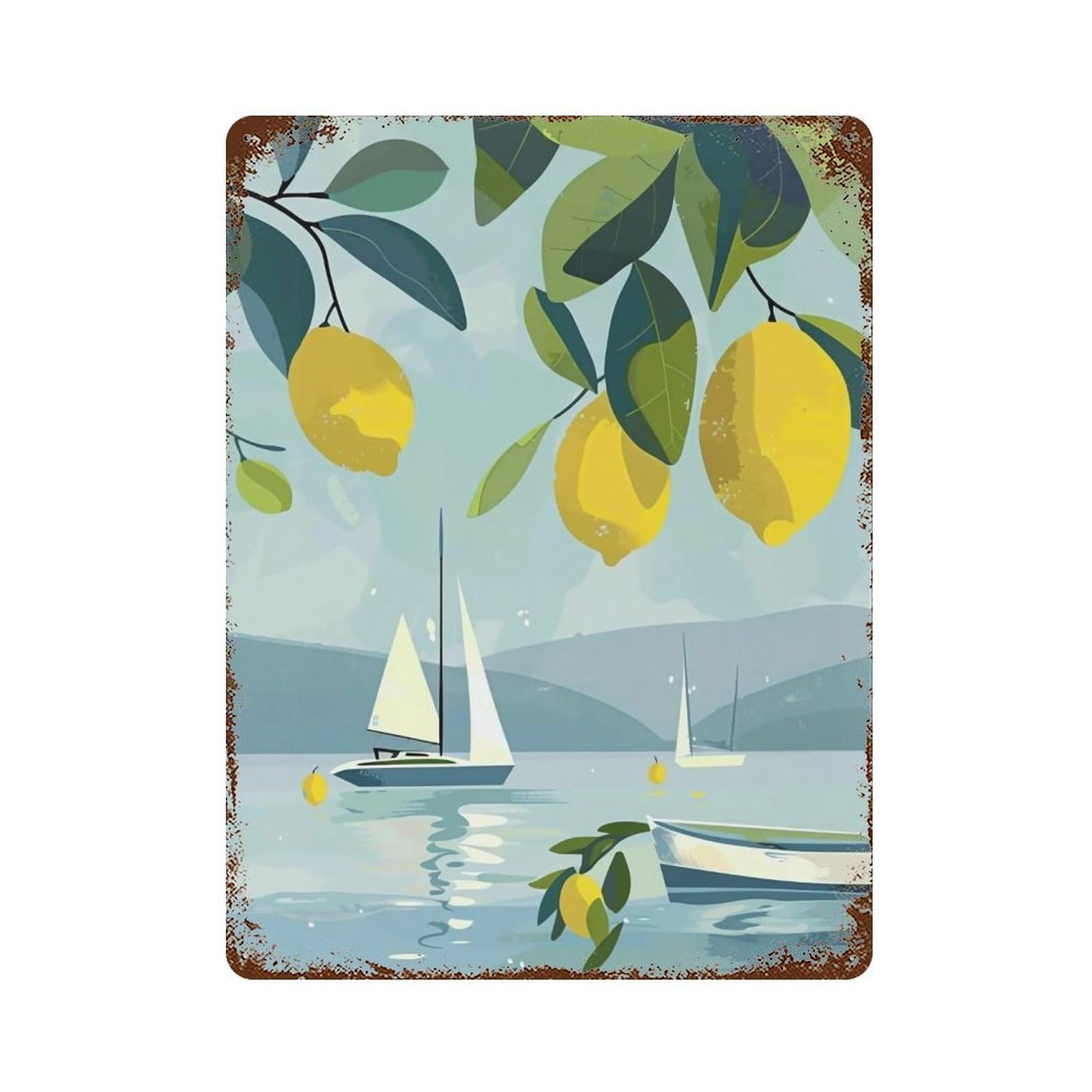 Wujhgrsg Style Soft Sky Blue Minimal Citrus Seaside 01 Wall Art Retro Iron Vintage Metal Tin Sign Poster Modern Decor For Home Cofffee Club Bar Shop 40X30cm