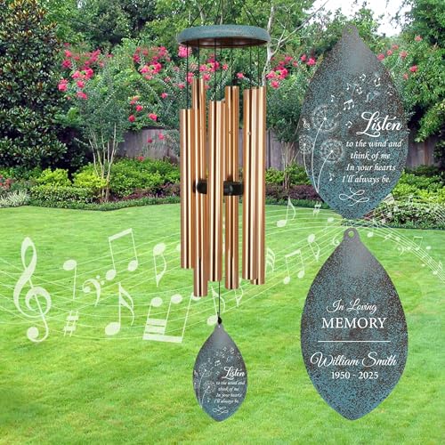 Image of ASTARIN Custom Memorial Wind Chimes, Three Colors Personalized Sympathy Wind Chime for Loss Lover, Commemorative Wind Chime Deep Tone for Condolences /Funeral, Produced in Texas