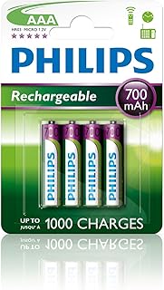 AUDIO R03B4A70/10 Rechargeables AAA Battery, 700 mAh, Pack of 4, Green/White