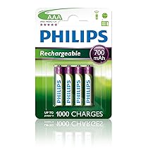 PHILIPS AUDIO R03B4A70, 10 Rechargeables Batteria AAA, 700 mAh, Confezione da 4 Pezzi, verdeianco