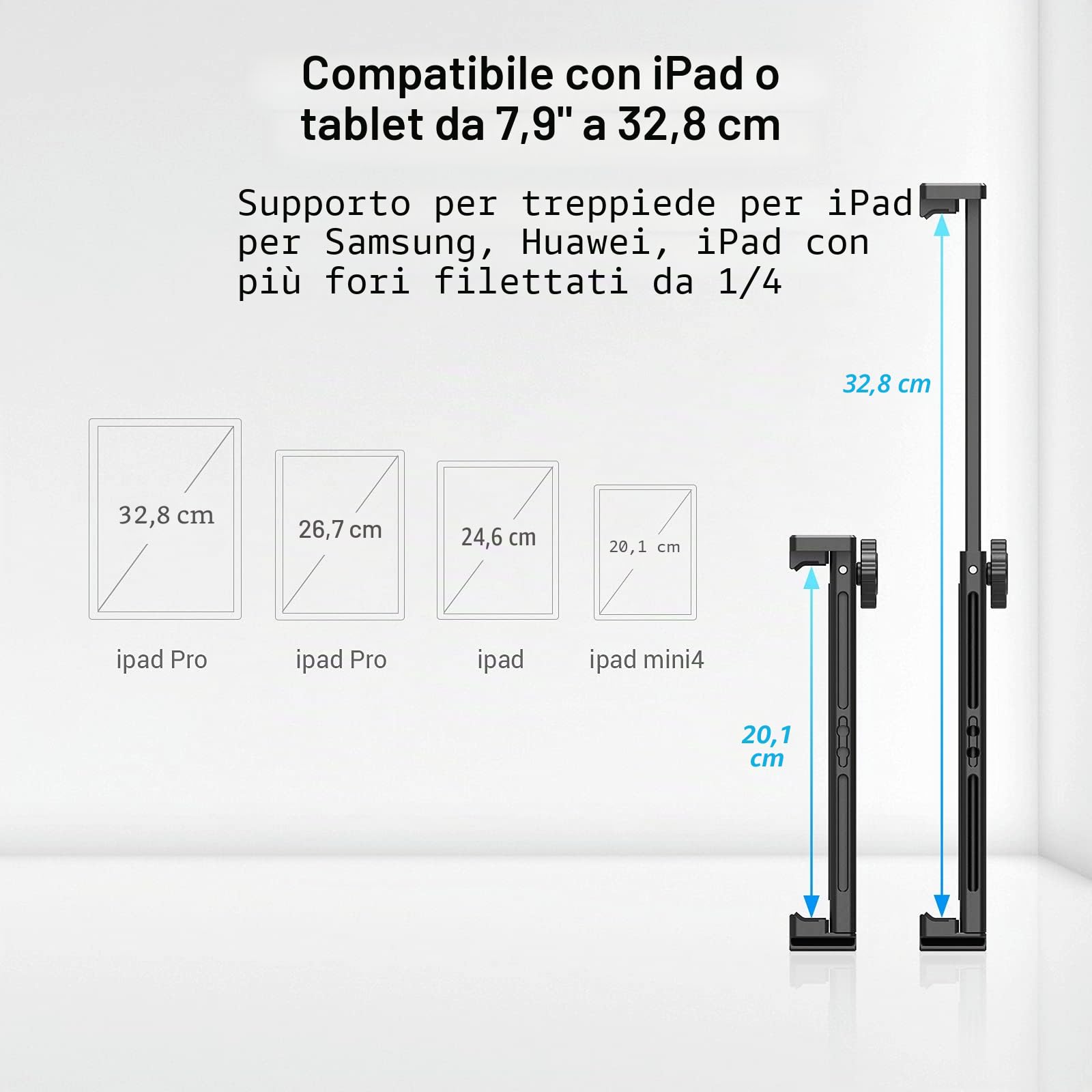 SMALLRIG Supporto in Alluminio per iPad, Supporto per Treppiede per Samsung, per Huawei, per iPad, Compatibile con Tablet da 7,9" a 12,9", Tablet per Arca Swiss con 2 Cold Shoe - 2930