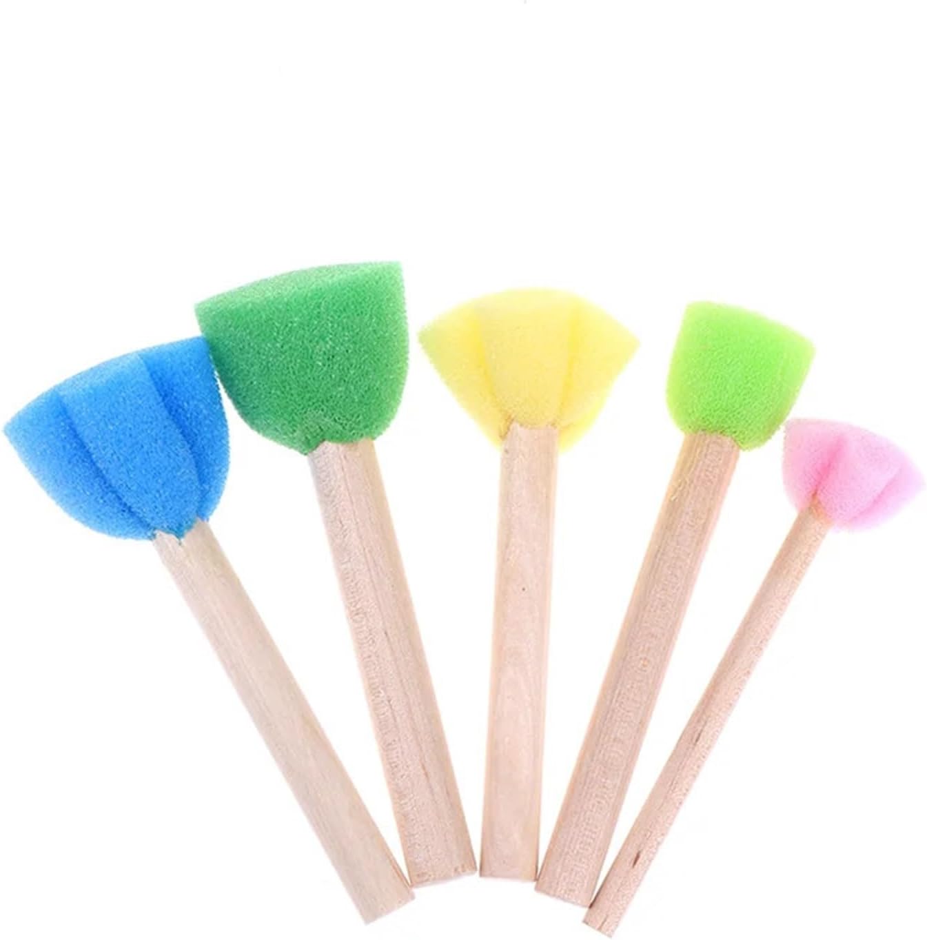Foam Paint Brushes 12 Set Sponge Wooden Rod Brush Sets - 5-Color Mini Flower Tools for Art Painting Supplies
