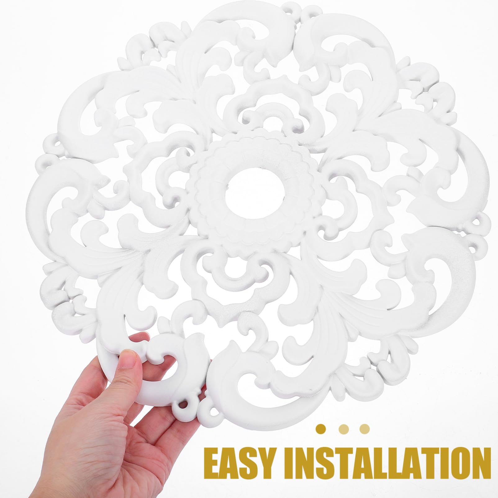 Homoyoyo Ceiling Rose PU Round Ceiling Medallion Cover: European Floral Cover Plate Medallion, Fixtures Fans - Image 4