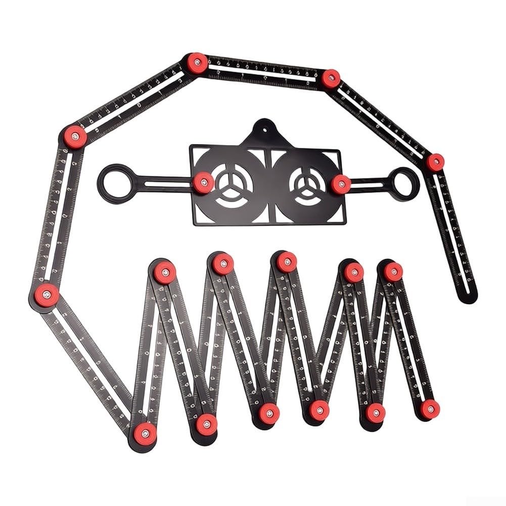 Regla Plegable Aluminio 16 Segmentos Medidor para contornos con para bloqueo para Azulejos para madera Laminados para herramienta Precisión 25cm(Ruler + Locator)