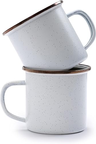 Miniatura 2 de Barebones Juego de 2 tazas de café esmaltadas de 16 onzas, taza de campamento con borde de acero inoxidable para uso en interiores y exteriores