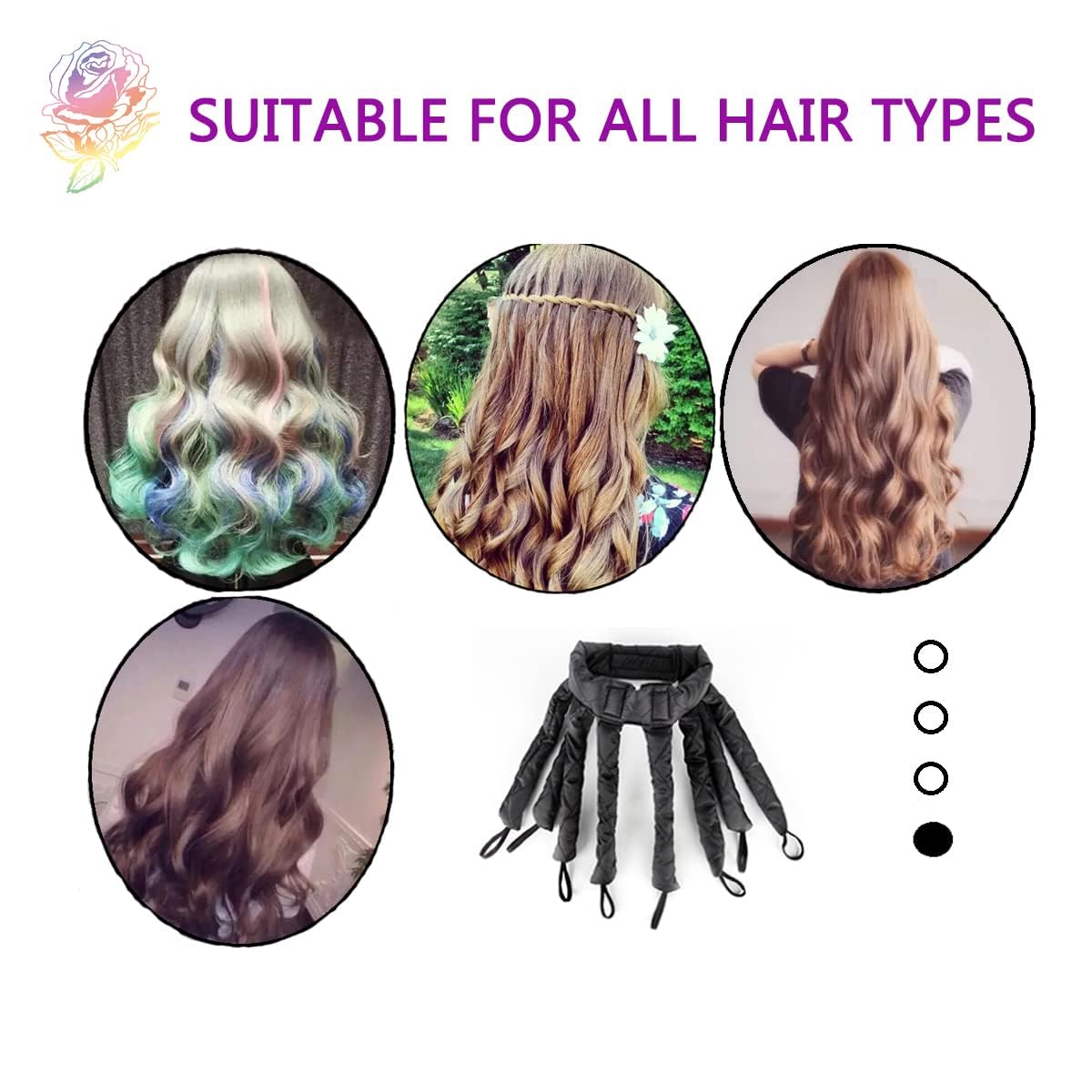 Heatless Hair Curler for Long Hair, Flexi Rod Headband with Adjustable Straps, Soft Satin Material, No Heat Hair Curls, Over Night Use, for Women and Girls Soft Satin No Heat Curlers for Long Hair, Lazy Hair Curler, Heatless Curls for Women Curls Wave (Black) - Image 6 thumbnail