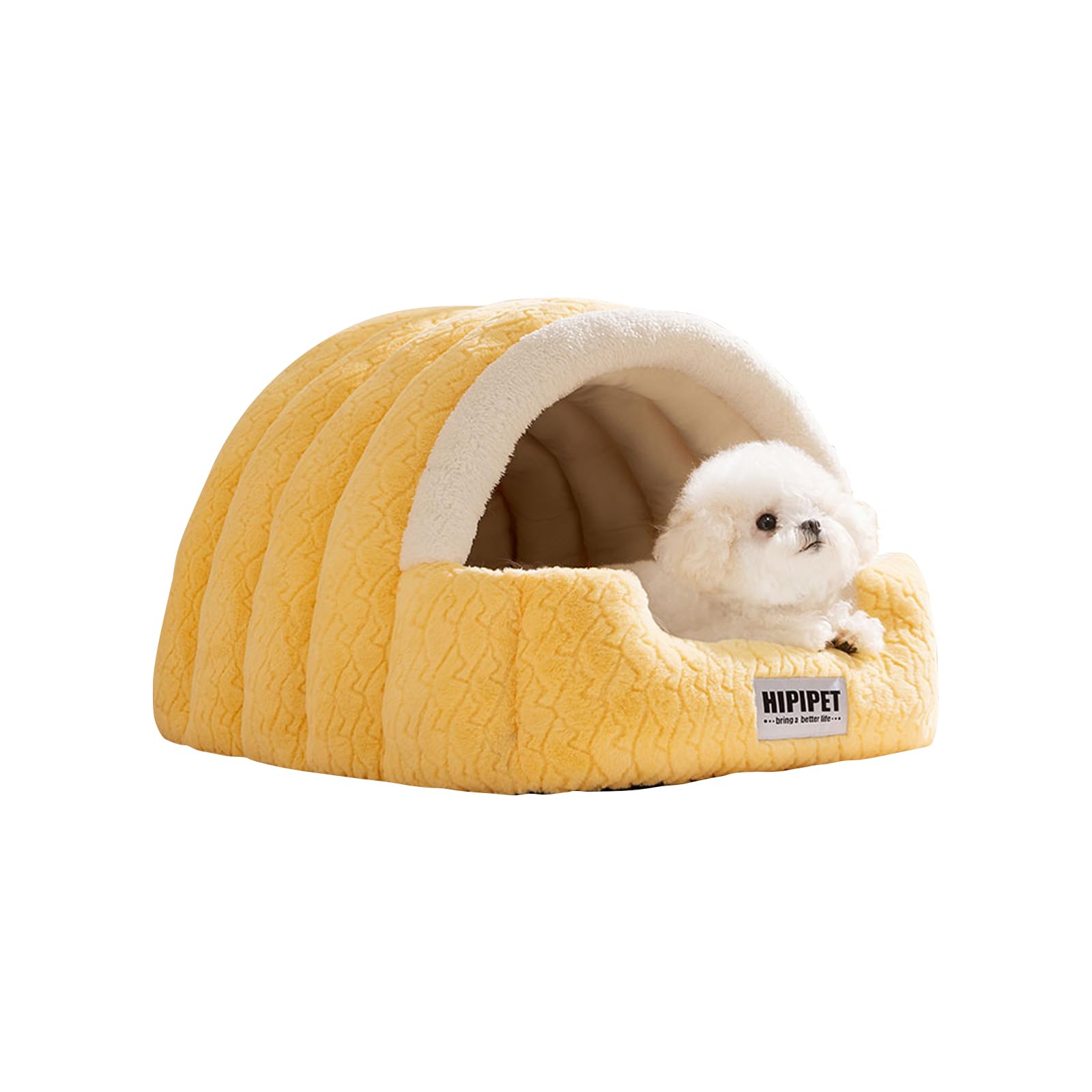 Galatée Dog Bed, Soft Cat Cave Bed With Detachable Cushion, Warm Pet Shelter, Cute Cat House With Anti-Slip Bottom, Indoor Dog Tent(XL, Yellow)