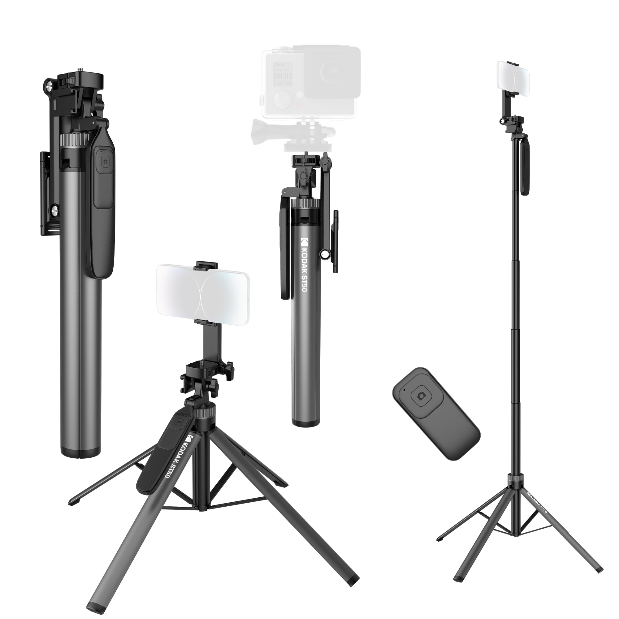 Kodak ST50 Extendable Selfie Stick Tripod with 360° Rotation, Remote Control & Phone Clip – 1.8m Height, Compatible with DSLR, Smartphone & Action Cameras for Vlogging Live Stream-image-15