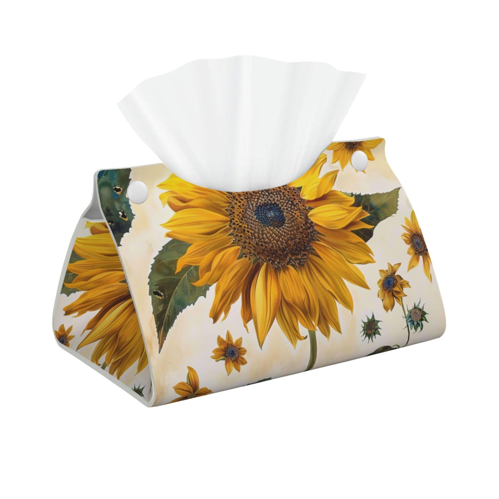 Sunflowers Print Tissue Box Cover Foldable Tissue Storage Box Leather Tissue Cube Box Holder for Living Room Bedroom Office Car Home Decor