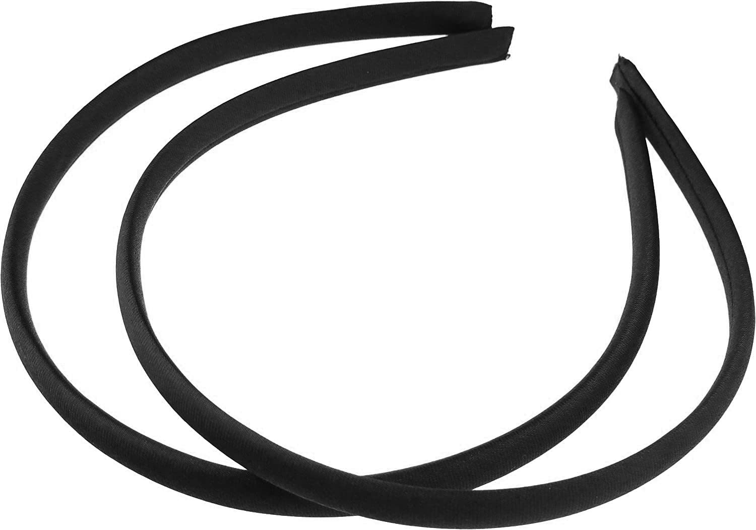 Pair of 2 Slim Thin 1cm Satin Covered Teens Girls Bridesmaid Basic Party Satin Plain DIY Alice Headband Hairband Head Hair Band Kids School Uniform (Black