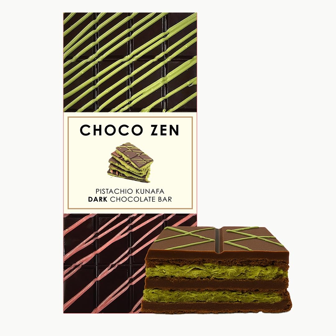 Choco Zen Dubai Chocolate Pistachio Kunafa Bar– Luxury Dessert, Gourmet, Rich with Roasted Pistachio & Crispy Kunafa, Dubai Chocolate Gift (100g, Dark Chocolate)