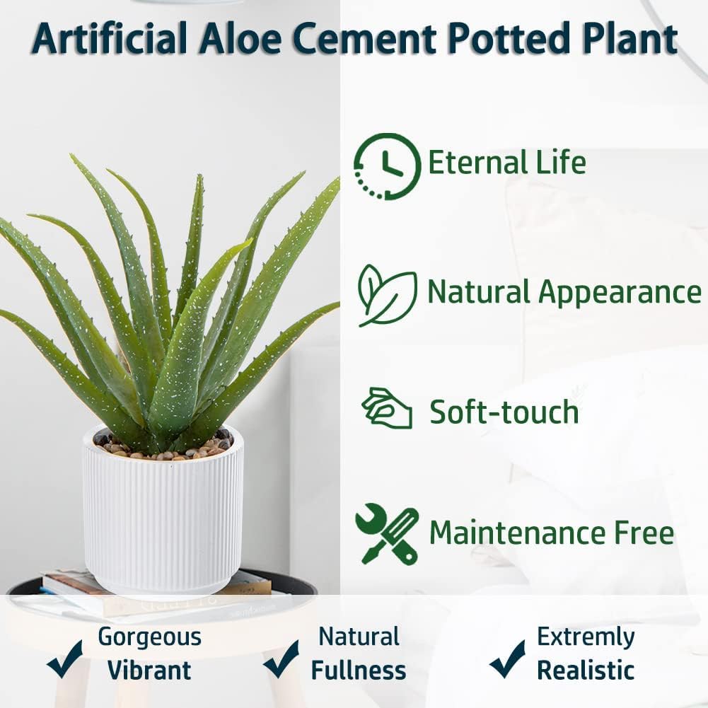 Artificial Succulent Aloe Plants 13 Inch Large Faux Succulents with Ceramic Pot Fake Aloe Potted Plant for Home Indoor Bathroom Table Bedroom Shelf Office Decor - Image 6