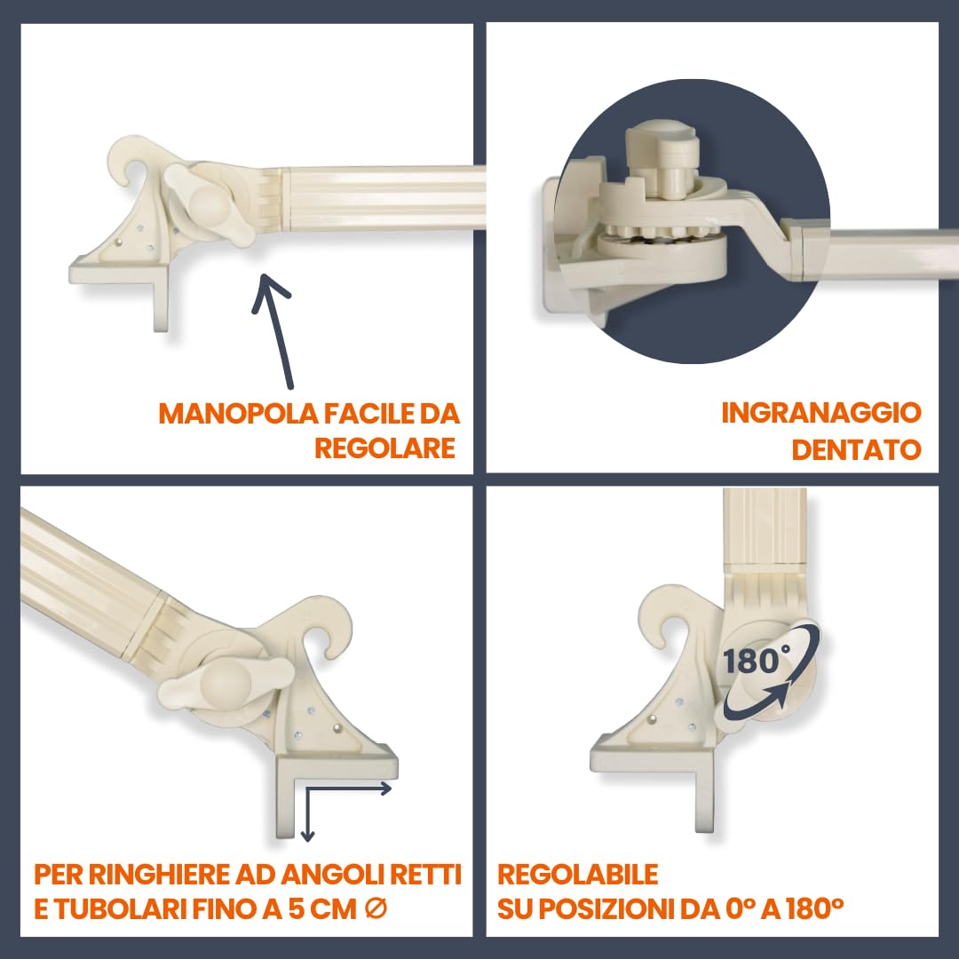Braccetti per Tende da Sole Esterne in PVC Bianco 50 cm Regolabili 180° 1 Coppia