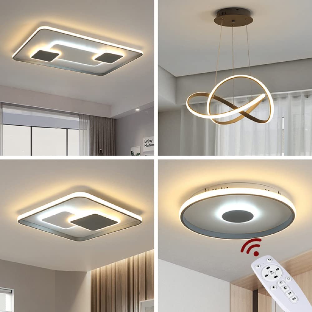 LED Deckenleuchte 9641FX Quadrat 46cm mit Fernbedienung Lichtfarbe/Helligkeit einstellbar Acryl-Schirm weiß/grau (9641+FX,46x46 cm 122W)
