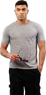 تي شيرت عصري سهل الارتداء بأكمام قصيرة ولون رمادي مرقش للرجال من ريفين