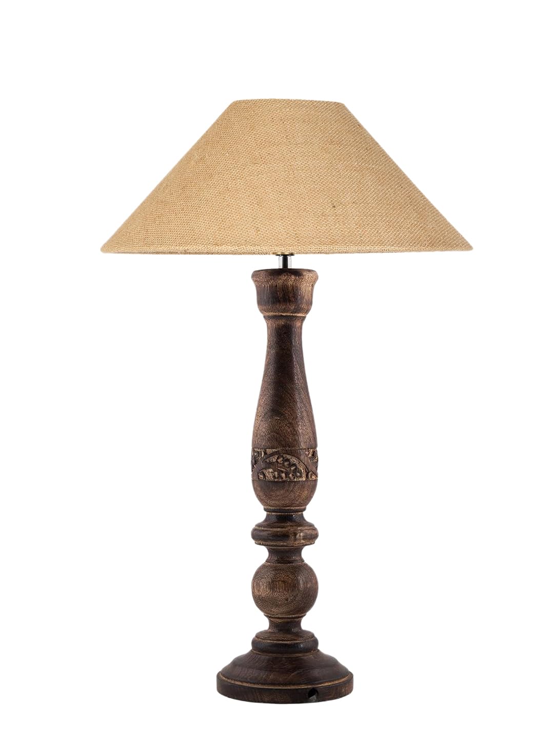 Devansh Coolie Beige Jute Shade Lamp with Wood Base for Decoration/Office/Home/Gifting/Study for Office/Home/Gifting -(13x13x21) Inches - 3