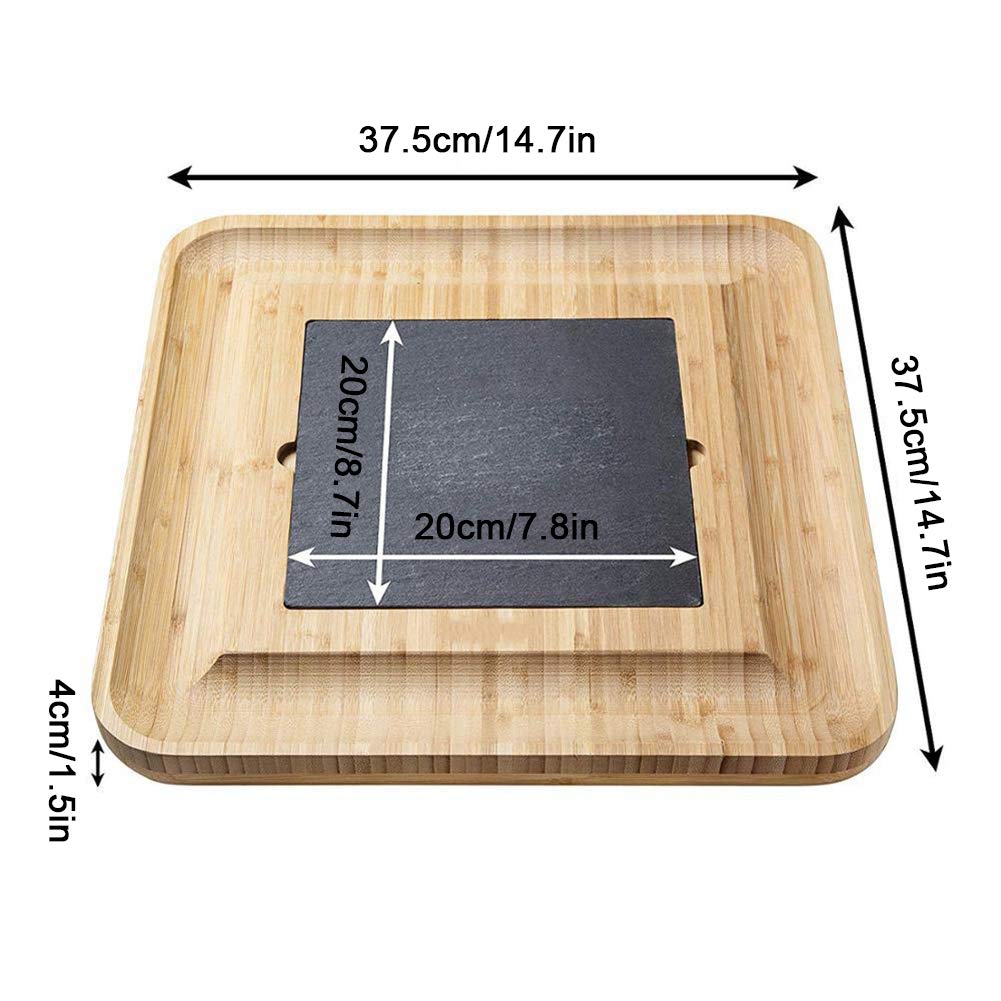 Planche à Fromage en Bambou et Couteau à charcuterie en Bois Plateau à Fromage avec 2 tiroirs coulissants, Cadeaux de Pendaison de crémaillère de Mariage